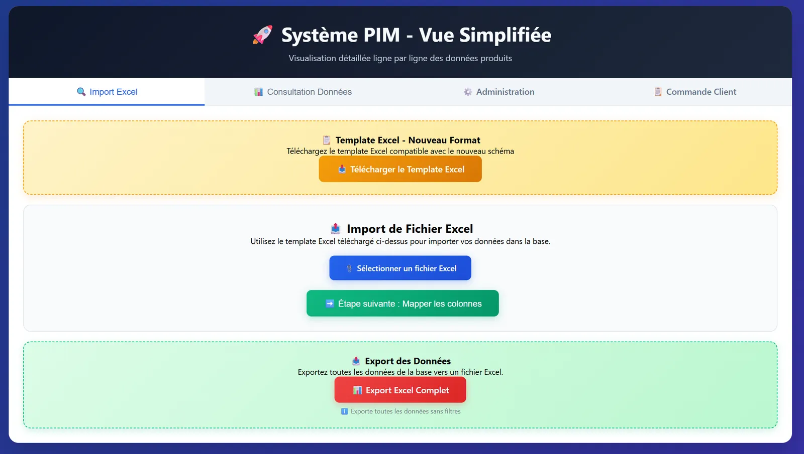 Import Excel dans le système PIM
