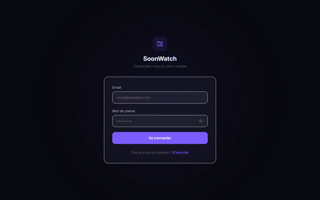 Page de connexion SoonWatch