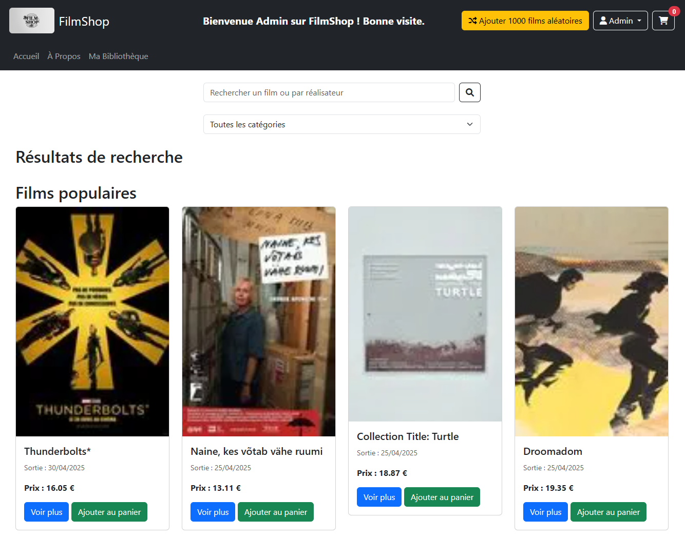 Page d'accueil FilmShop