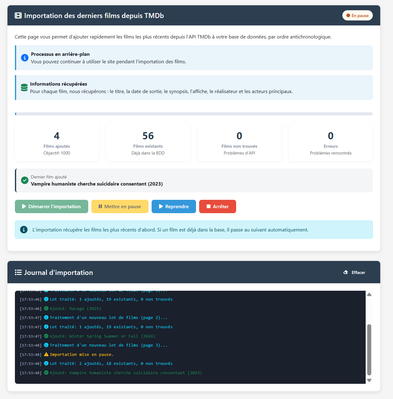 Importation de films depuis TMDB