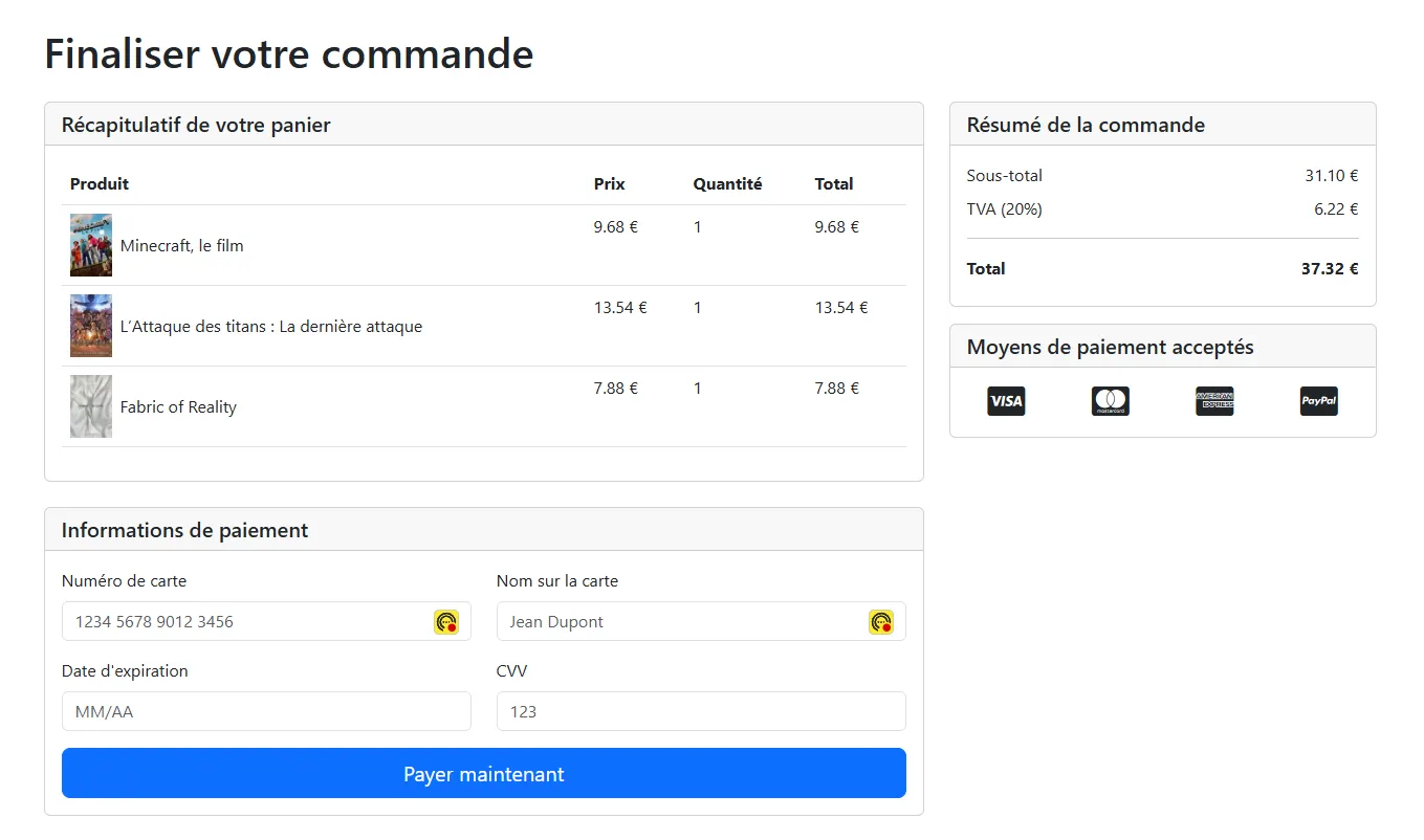 Page de paiement