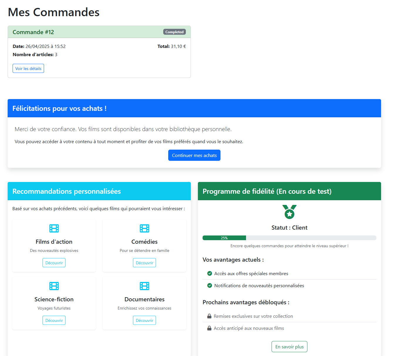 Historique des commandes