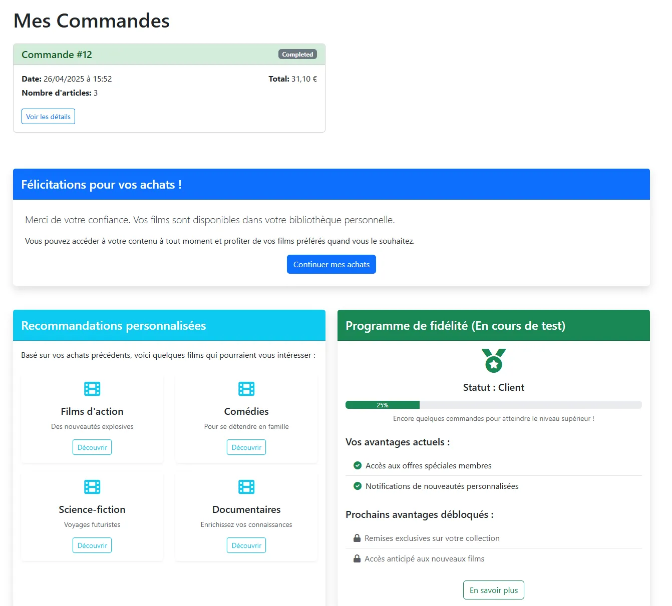 Historique des commandes