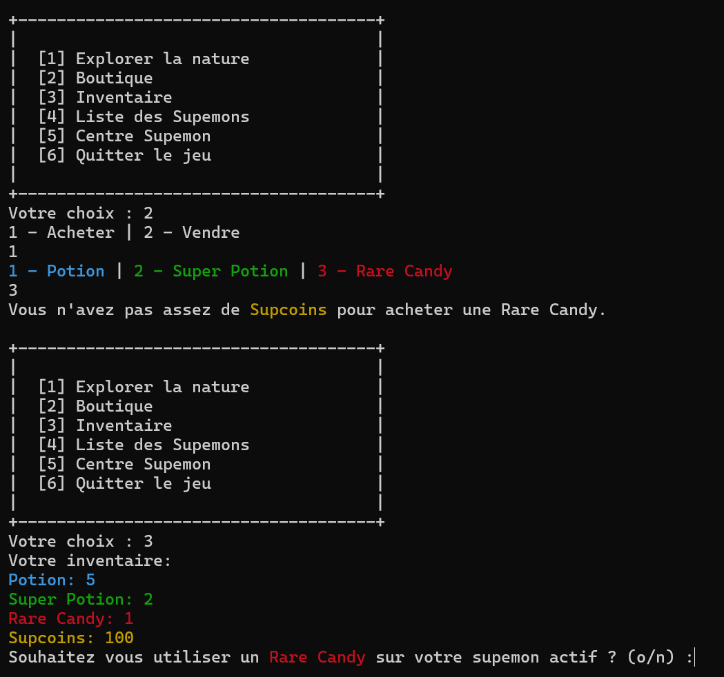 Boutique et inventaire